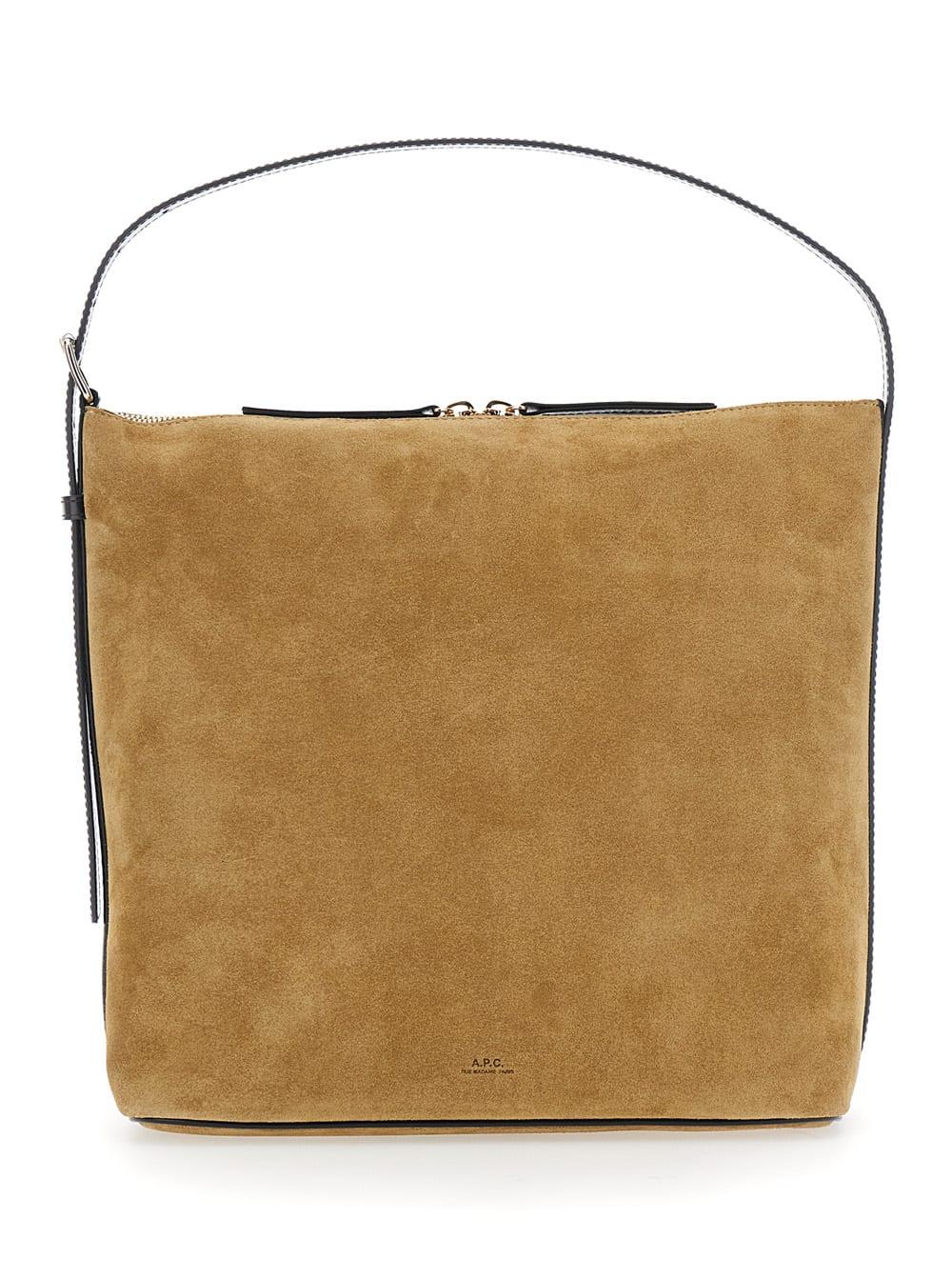 a. p.c. vera beige shoulder bag with top handle and zip closure in suede woman