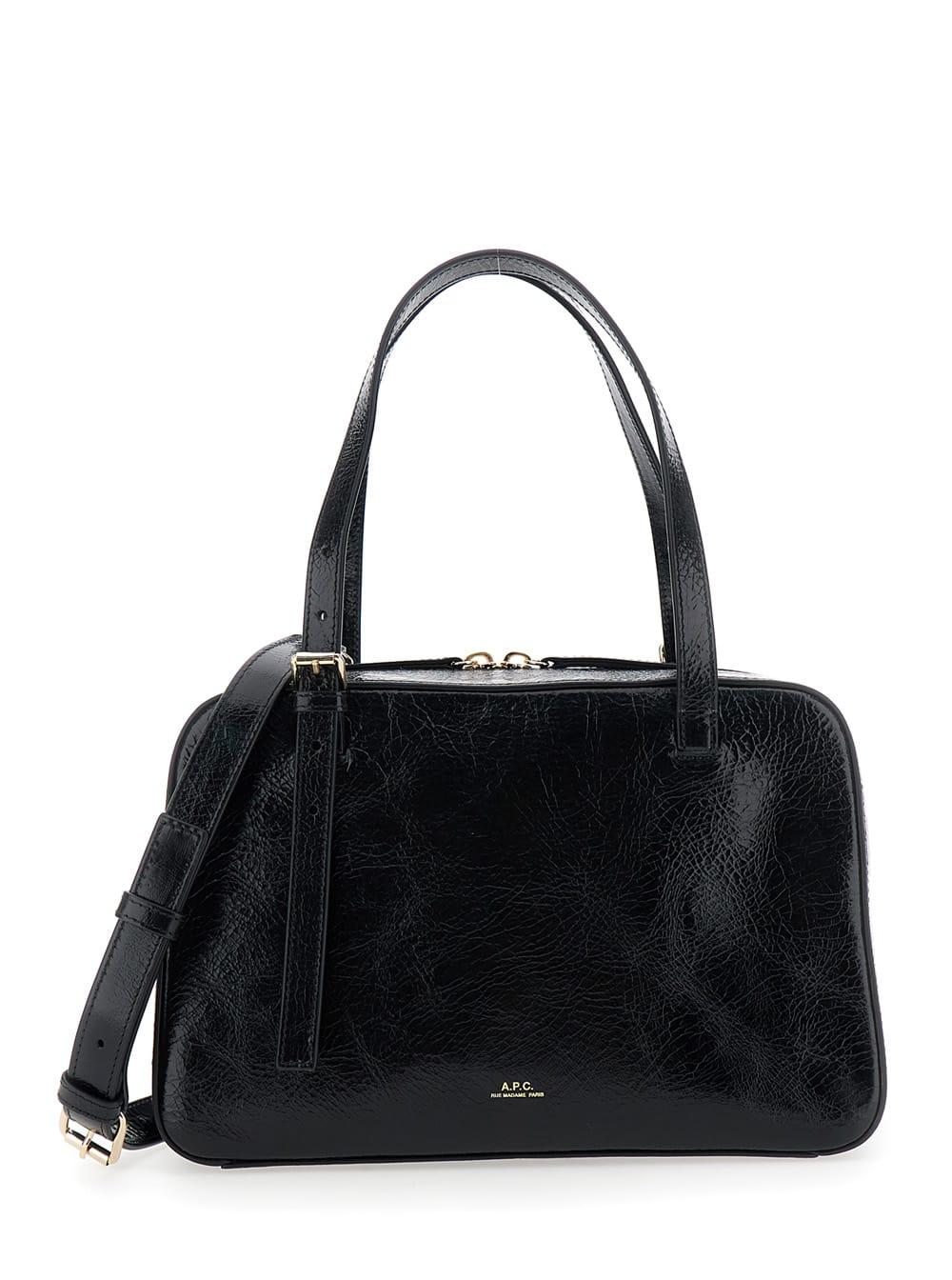 a. p.c. virginie black shoulder bag with removable shoulder strap and front logo in leather woman