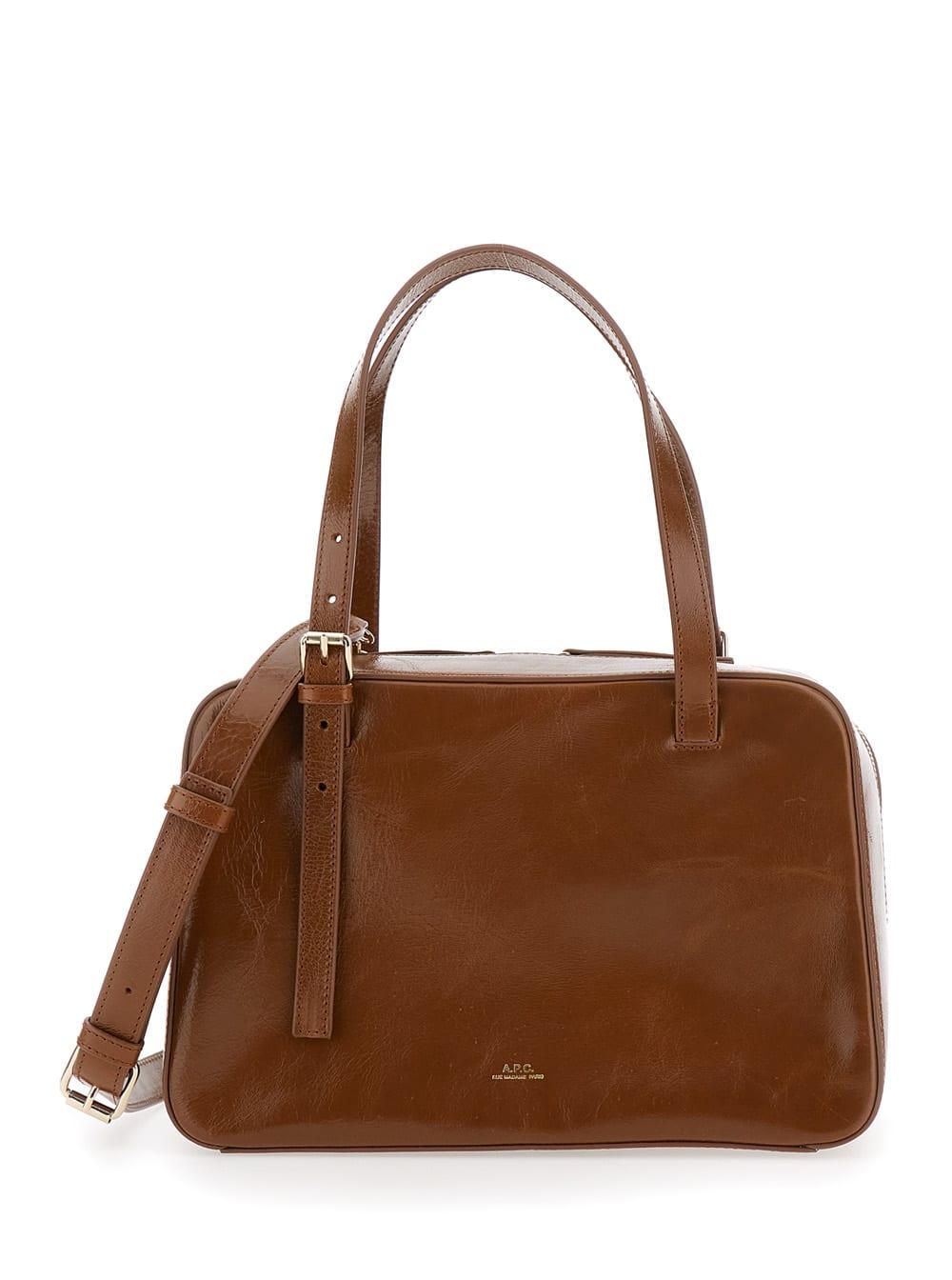 a. p.c. virginie brown shoulder bag with removable shoulder strap and front logo in leather woman