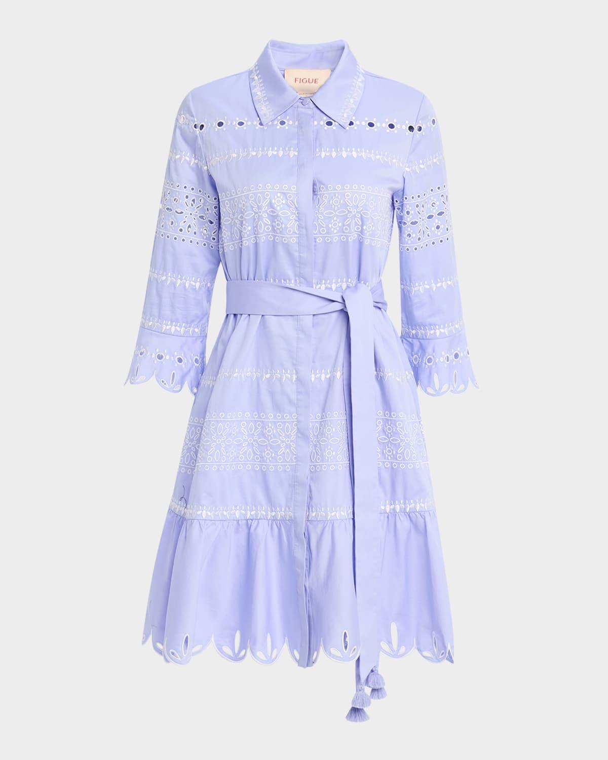 aaliyah broderie anglaise belted min shirtdress