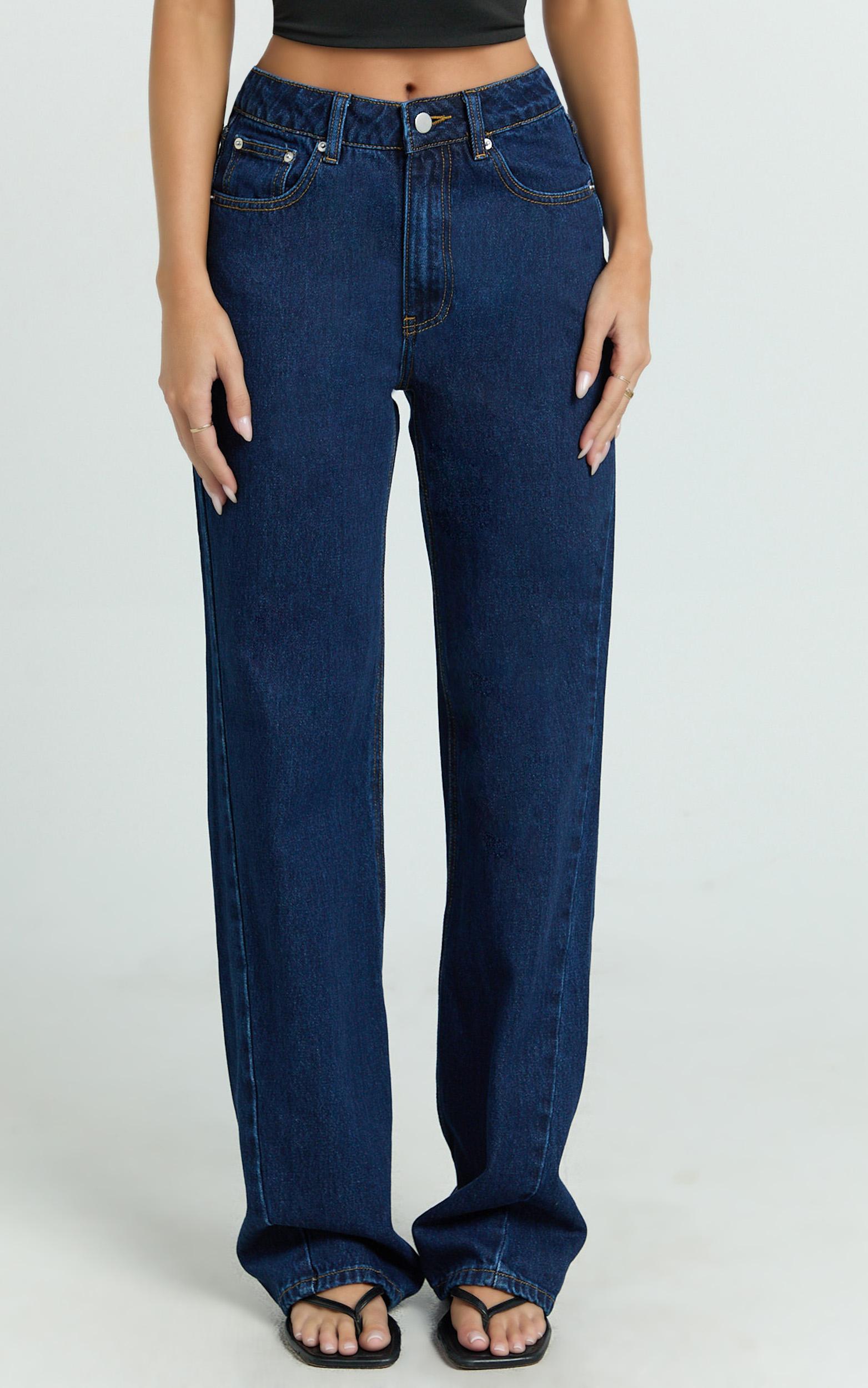 abbie jeans - mid rise straight leg recycled denim jeans in indigo wash