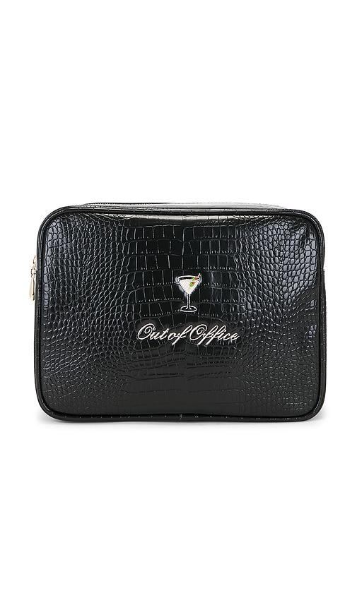 abbode out of office martini croc pouch in black.