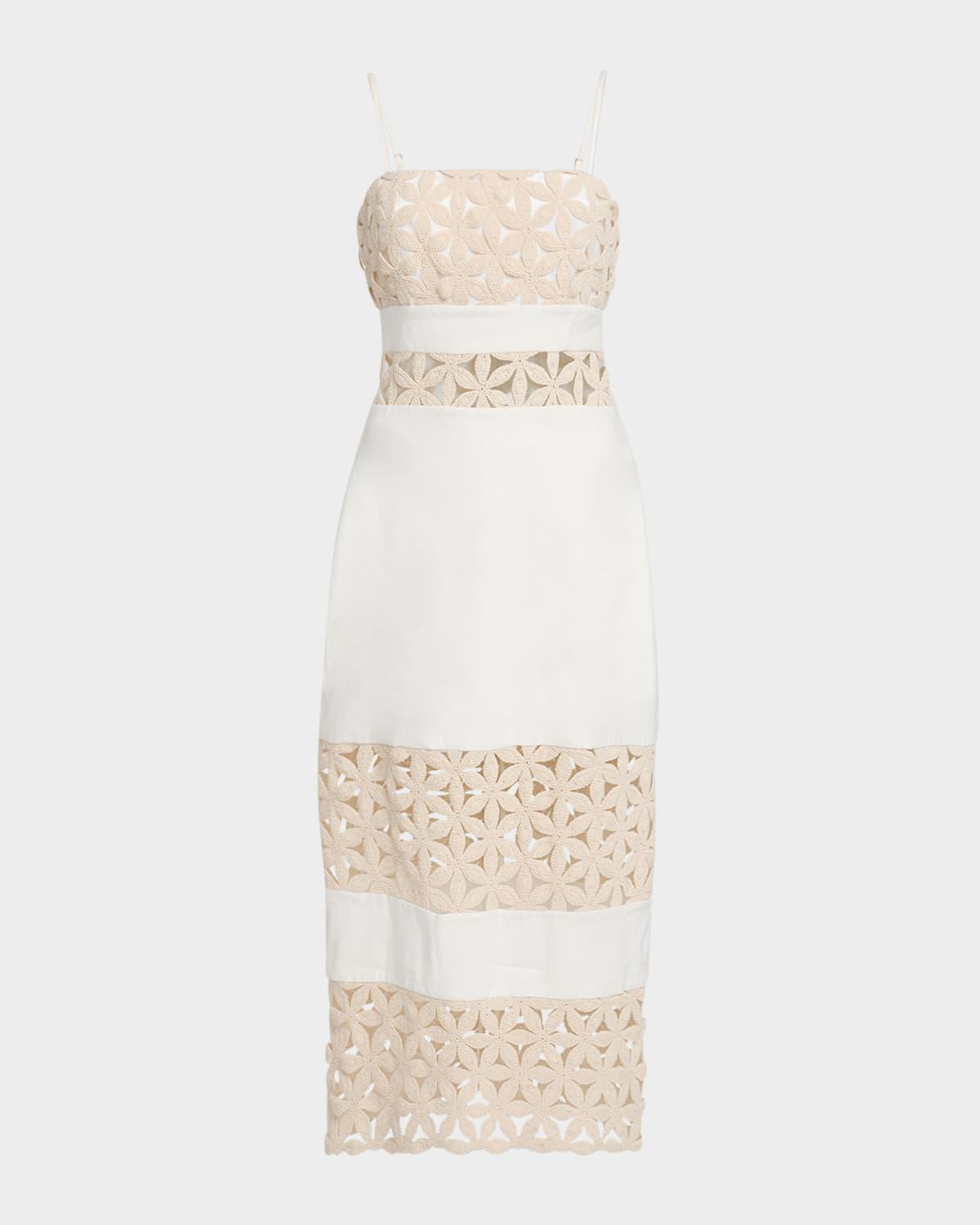 abby embellished linen-blend cutout midi dress