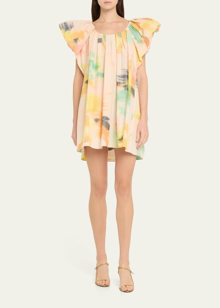 abi pleated puff-sleeve mini dress