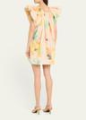 abi pleated puff-sleeve mini dress
