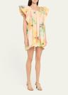 abi pleated puff-sleeve mini dress