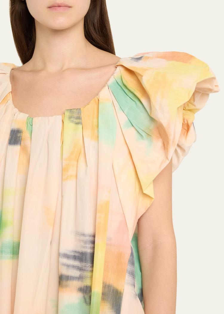 abi pleated puff-sleeve mini dress