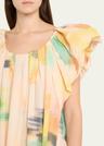 abi pleated puff-sleeve mini dress