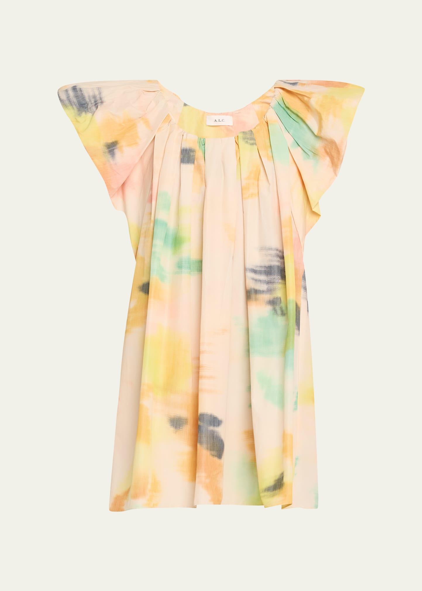 abi pleated puff-sleeve mini dress