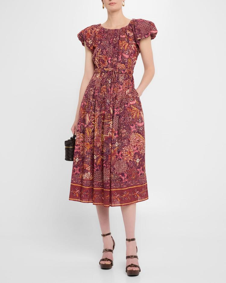 abigail puff-sleeve midi dress