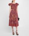abigail puff-sleeve midi dress