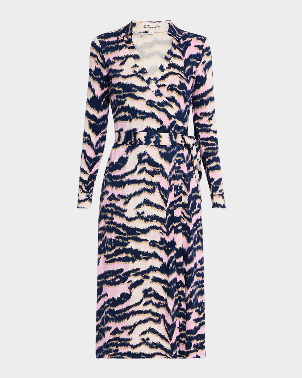 abigail tiger-print midi wrap dress