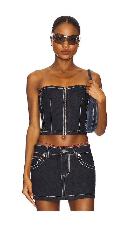 abrand cameron denim bustier in navy.