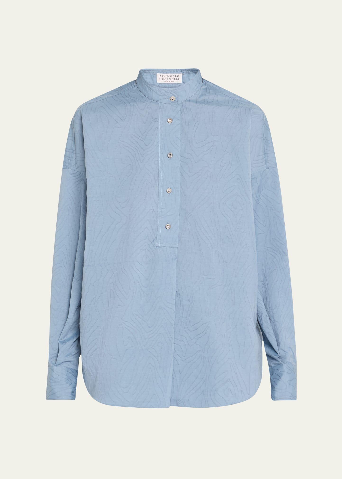 abstract animal jacquard  mandarin collar top