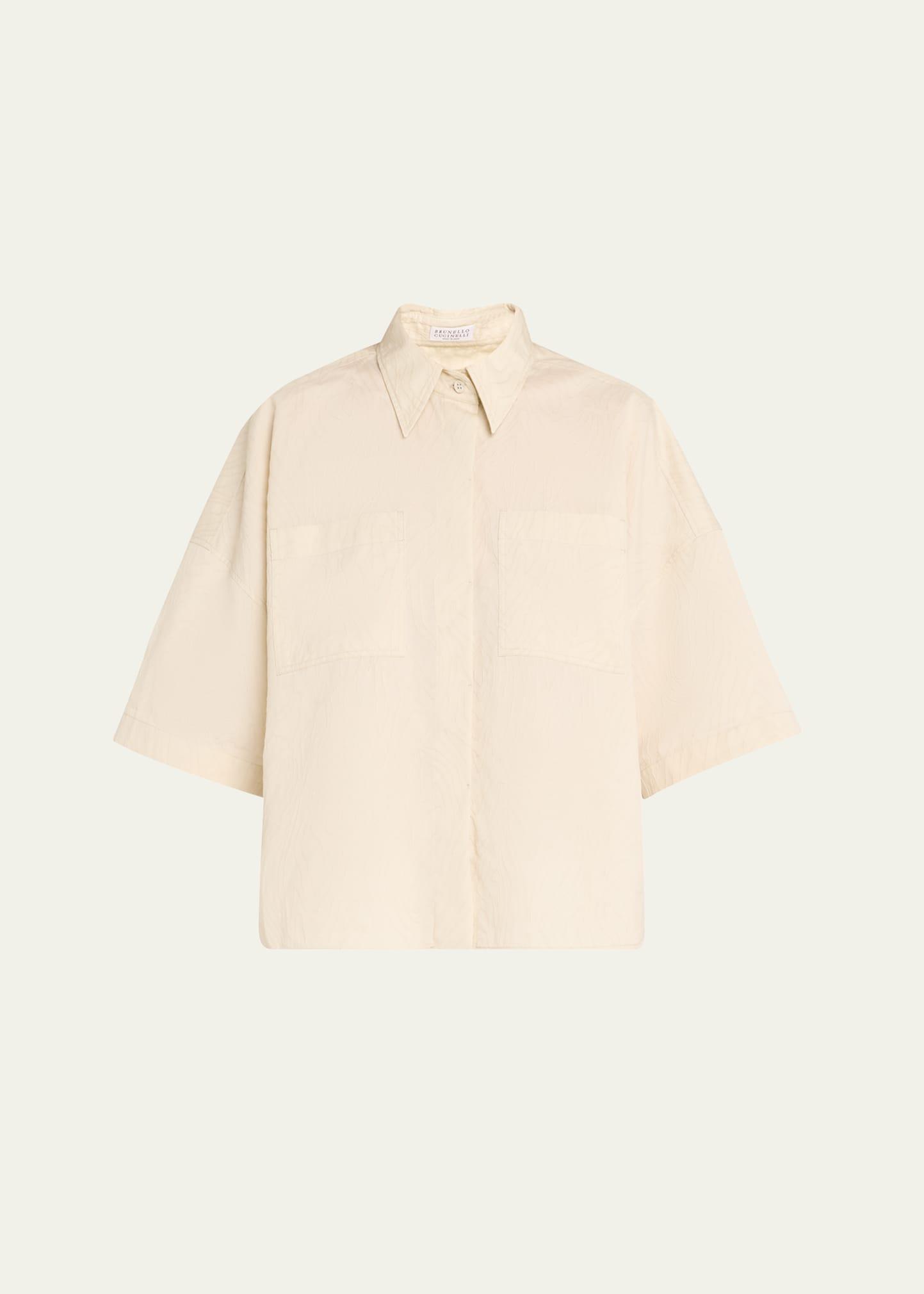 abstract animal jacquard short sleeve button down shirt
