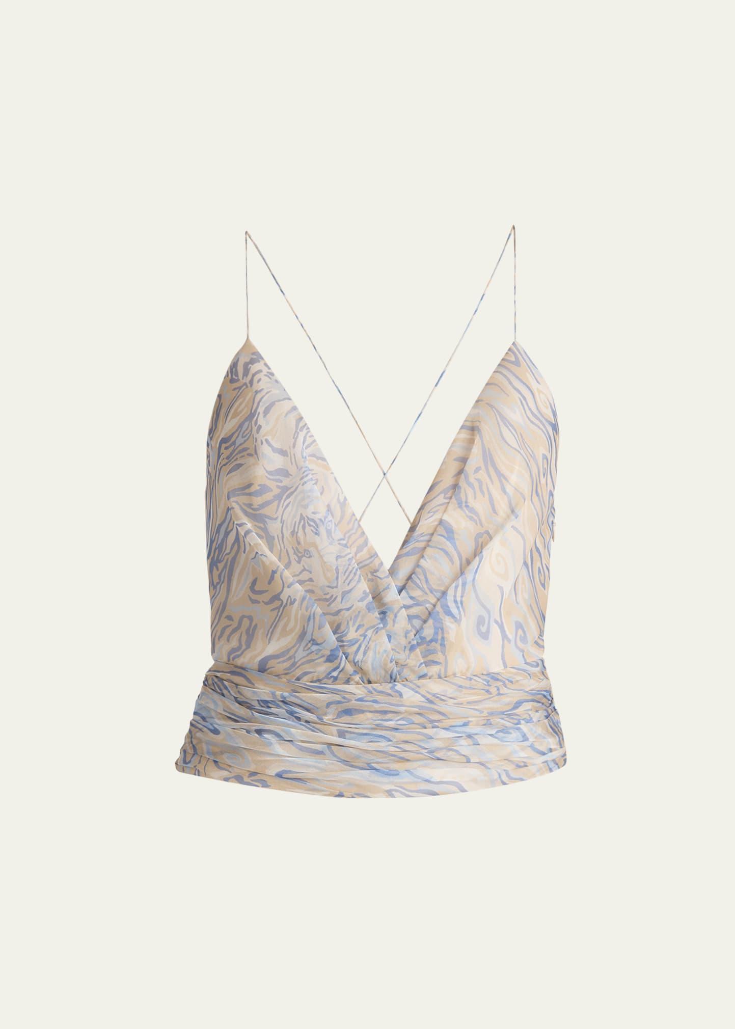 abstract crisscross ruched silk blouse