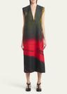 abstract deep v-neck sleeveless midi wool dress
