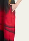 abstract deep v-neck sleeveless midi wool dress