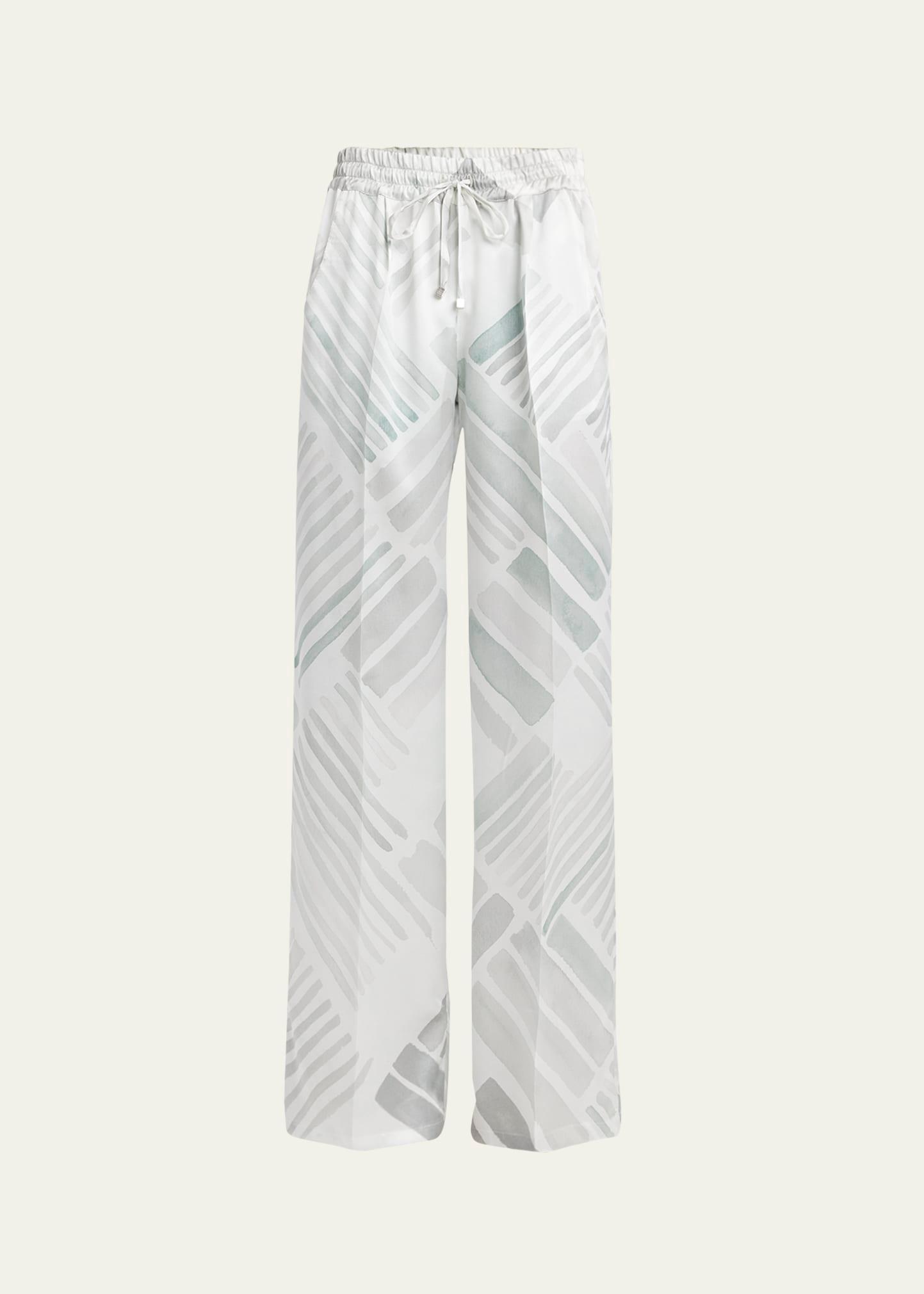 abstract drawstring wide leg silk trousers