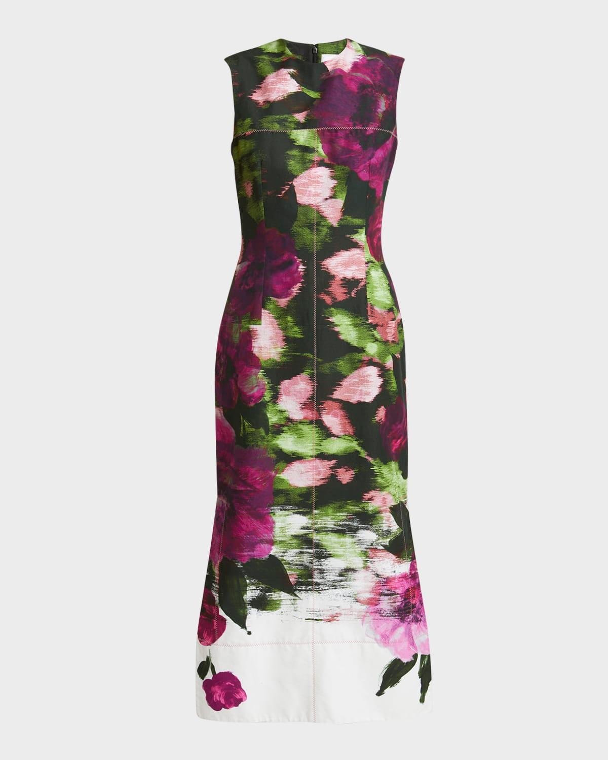abstract floral midi pencil dress