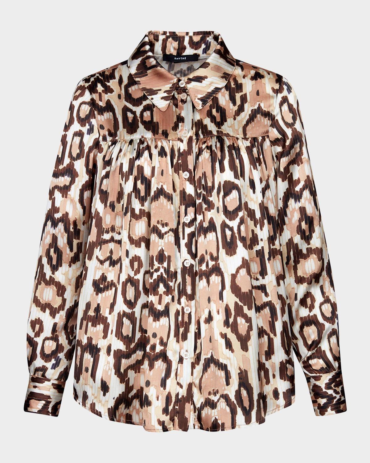 abstract leopard classic shirred blouse