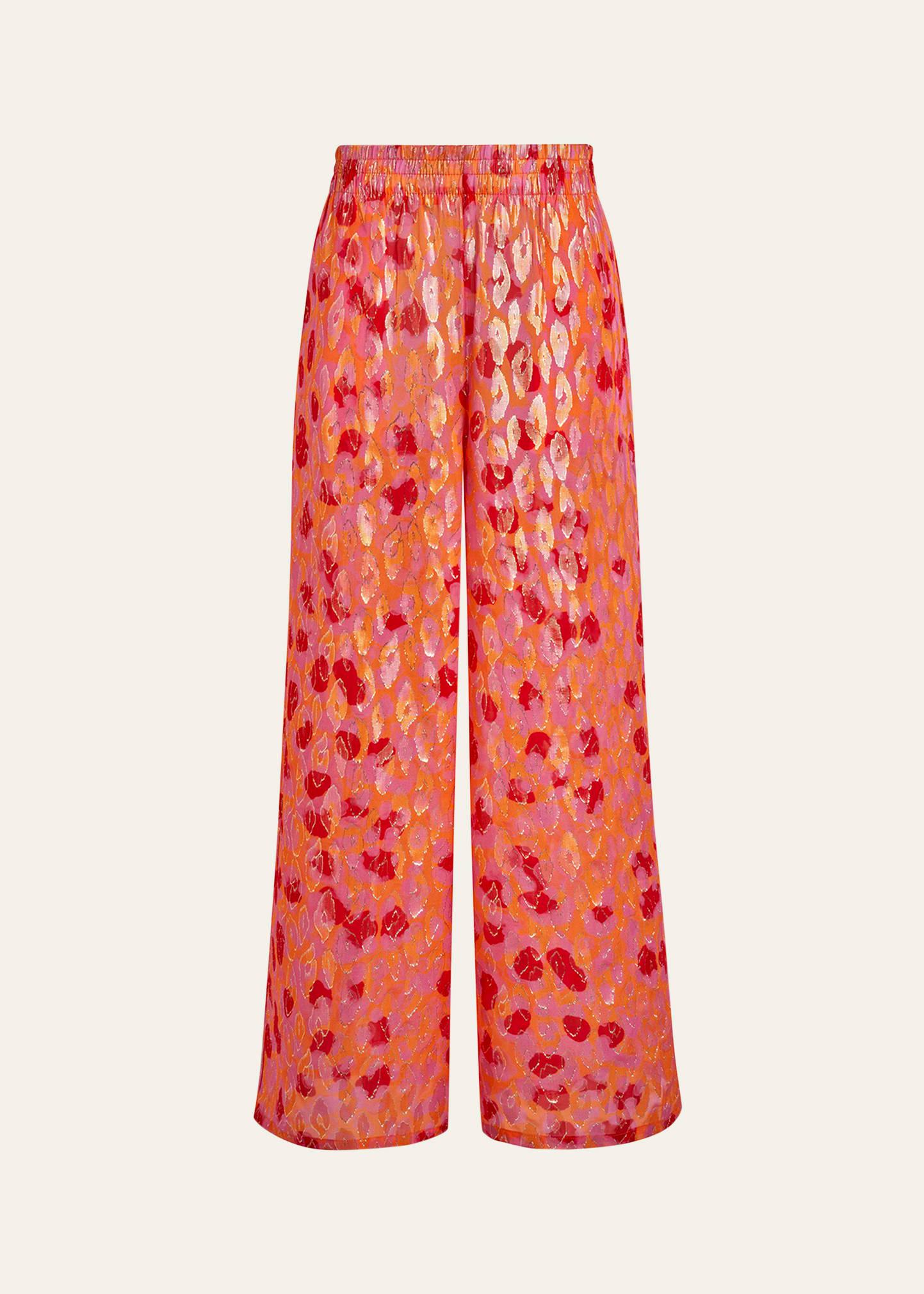 abstract leopard printed wide-leg silk pants