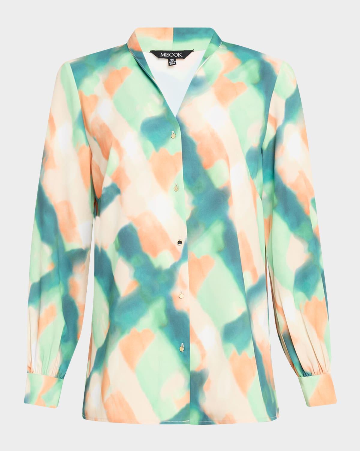 abstract-print crepe de chine blouse