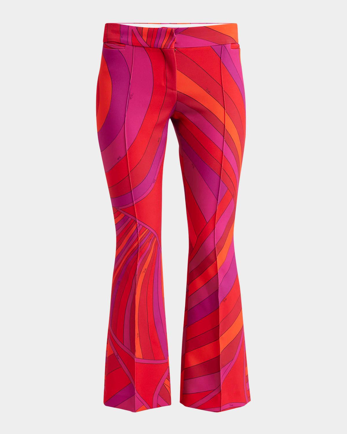 abstract-print kickflare ankle trousers