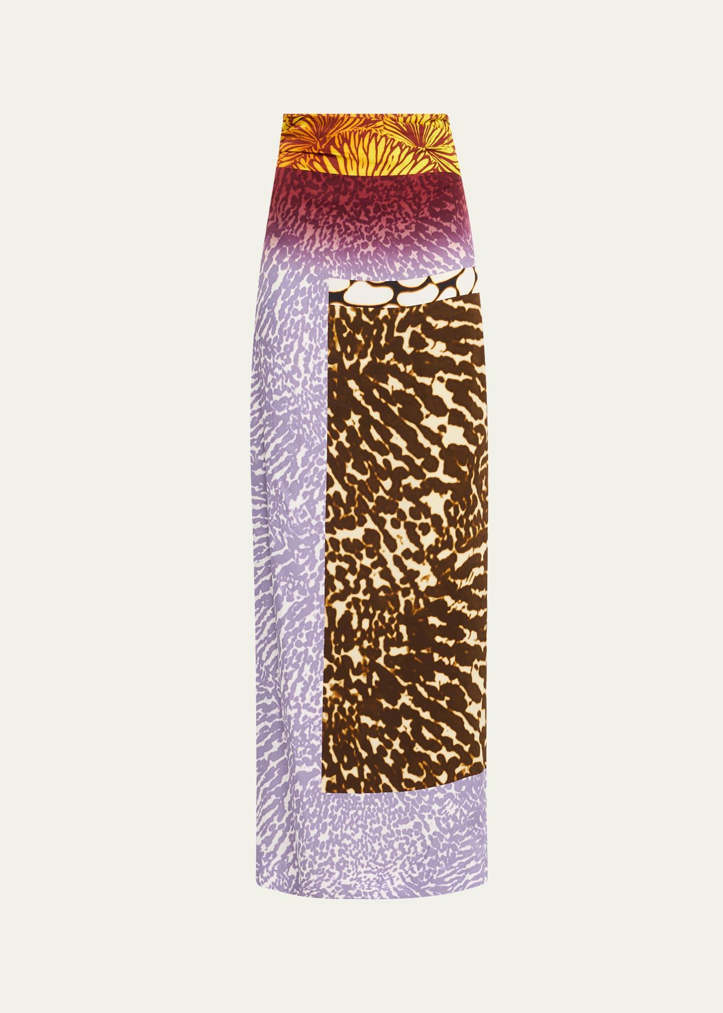 abstract-print ruched maxi skirt