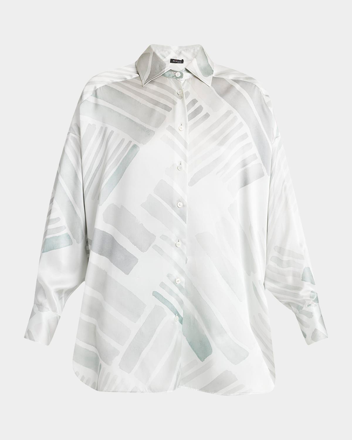abstract-print silk oversized blouse
