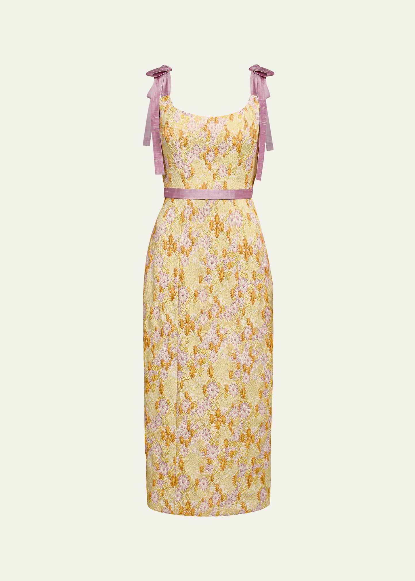 acacia belted daisy brocade corset dress