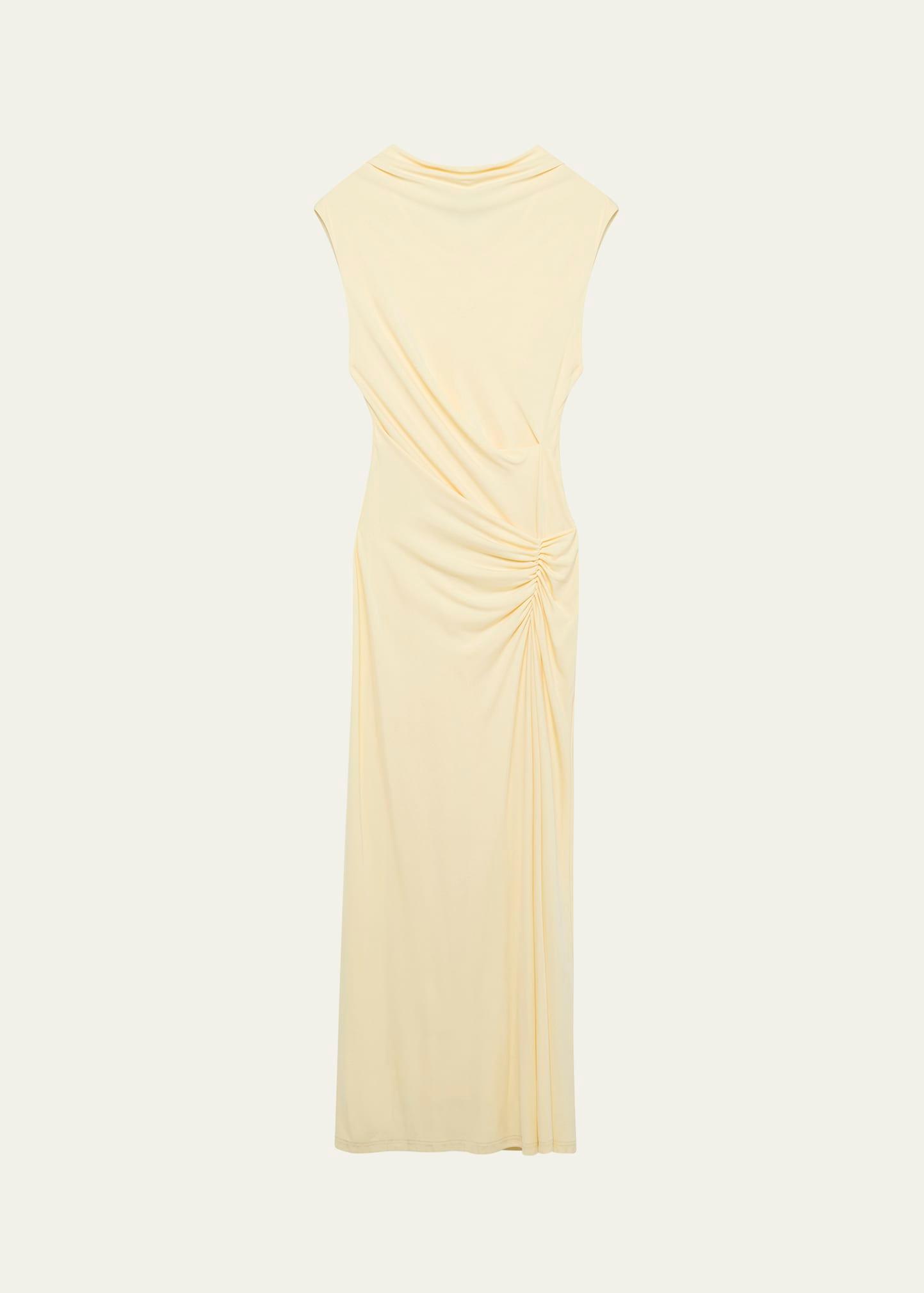 acacia sleeveless ruched midi dress