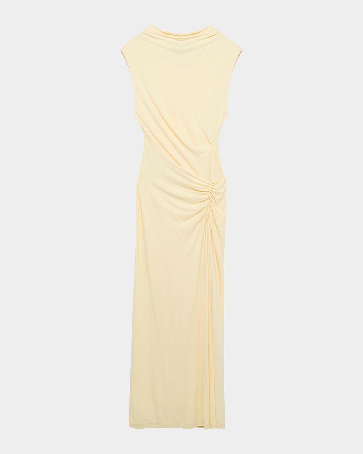 acacia sleeveless ruched midi dress