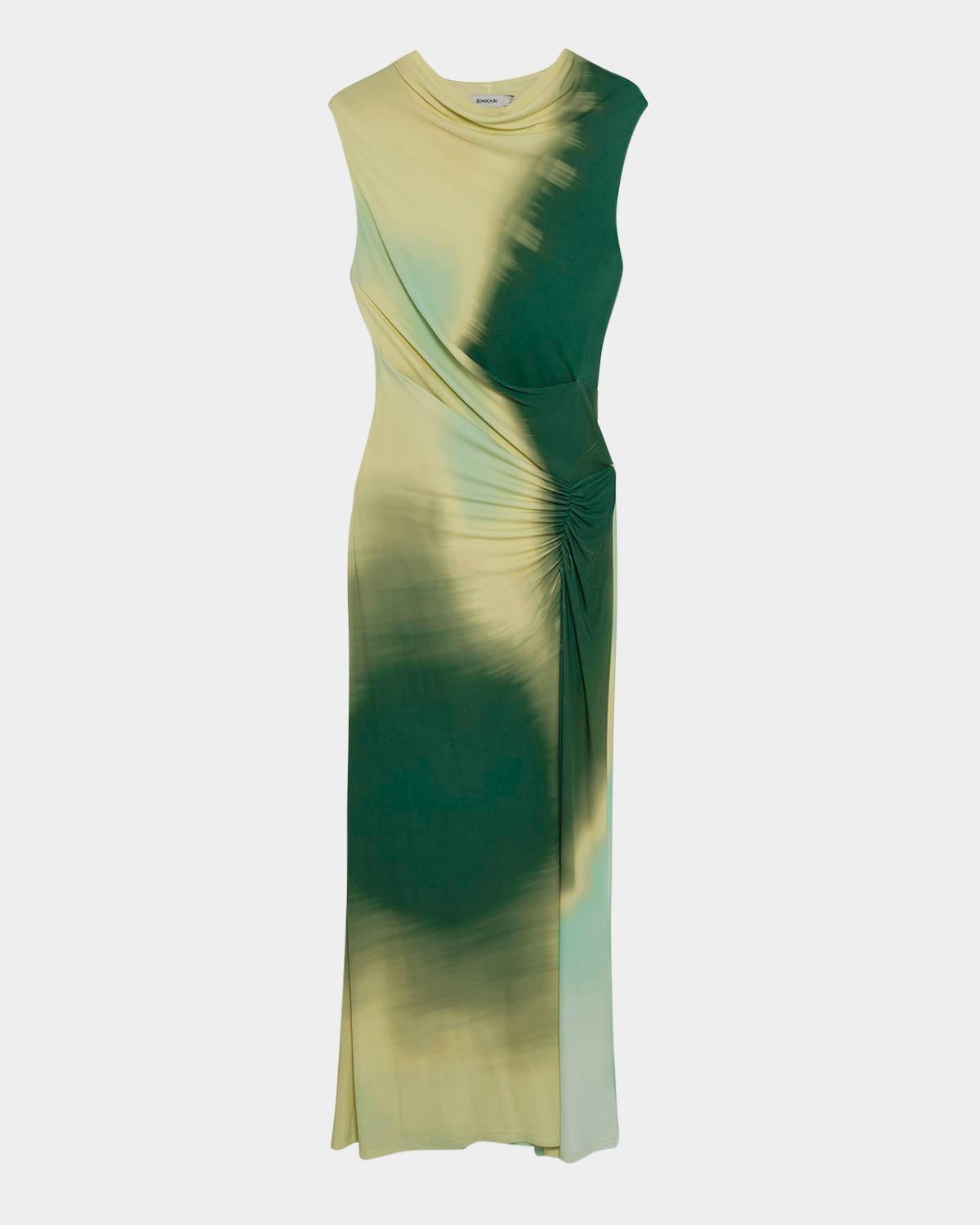 acacia sleeveless ruched midi dress
