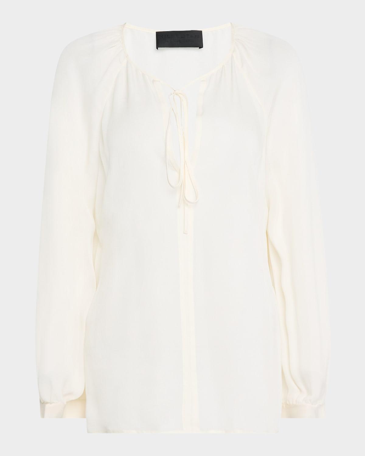 acadia tie-neck sheer silk peasant blouse