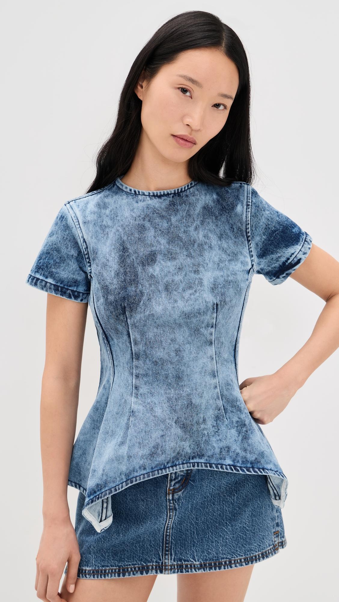 acid wash denim fitted t-shirt