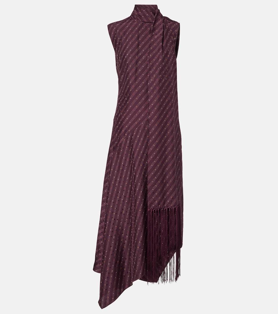 acne studios asymmetric fringed silk midi dress