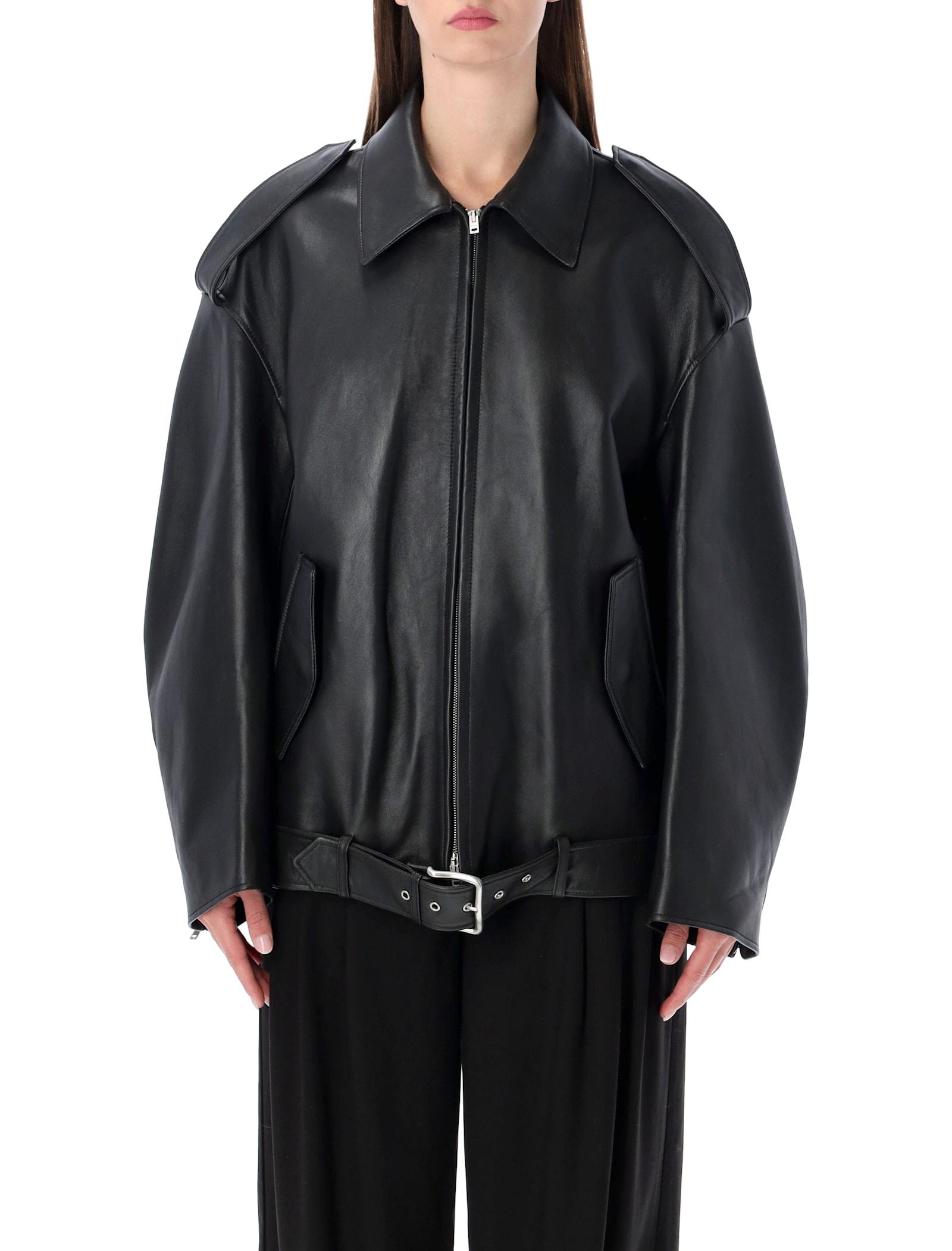 acne studios black leather biker jacket