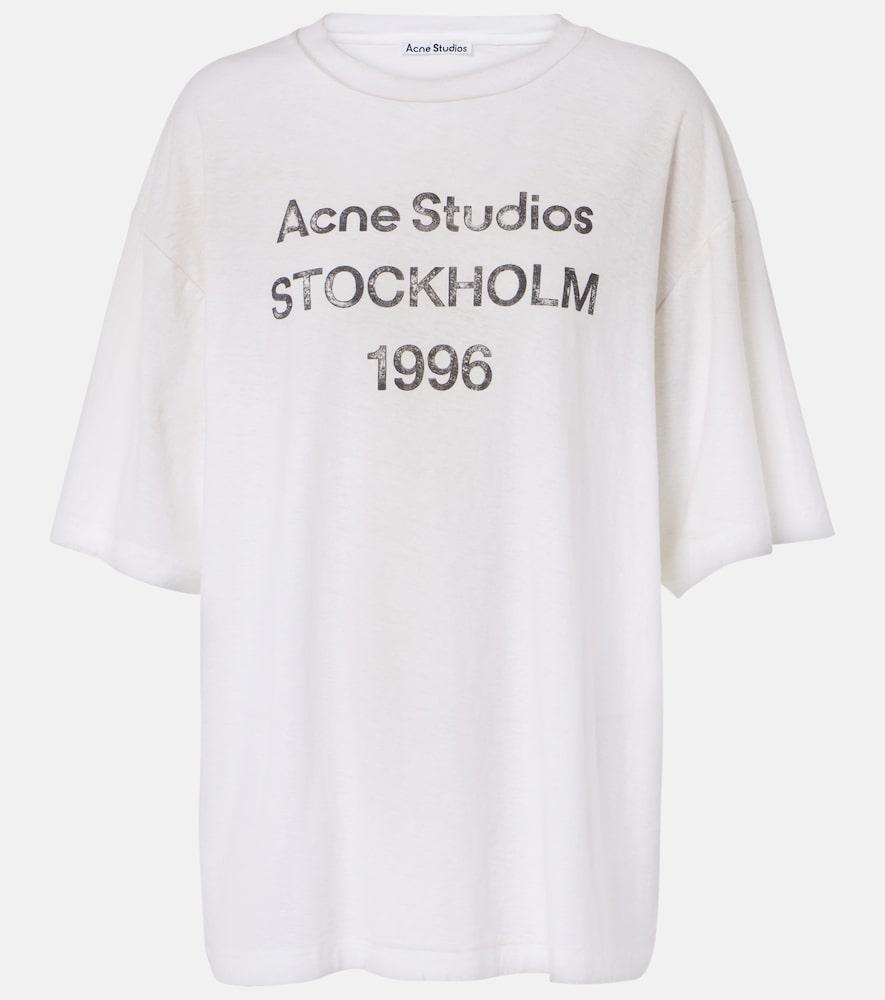 acne studios distressed logo cotton and hemp t