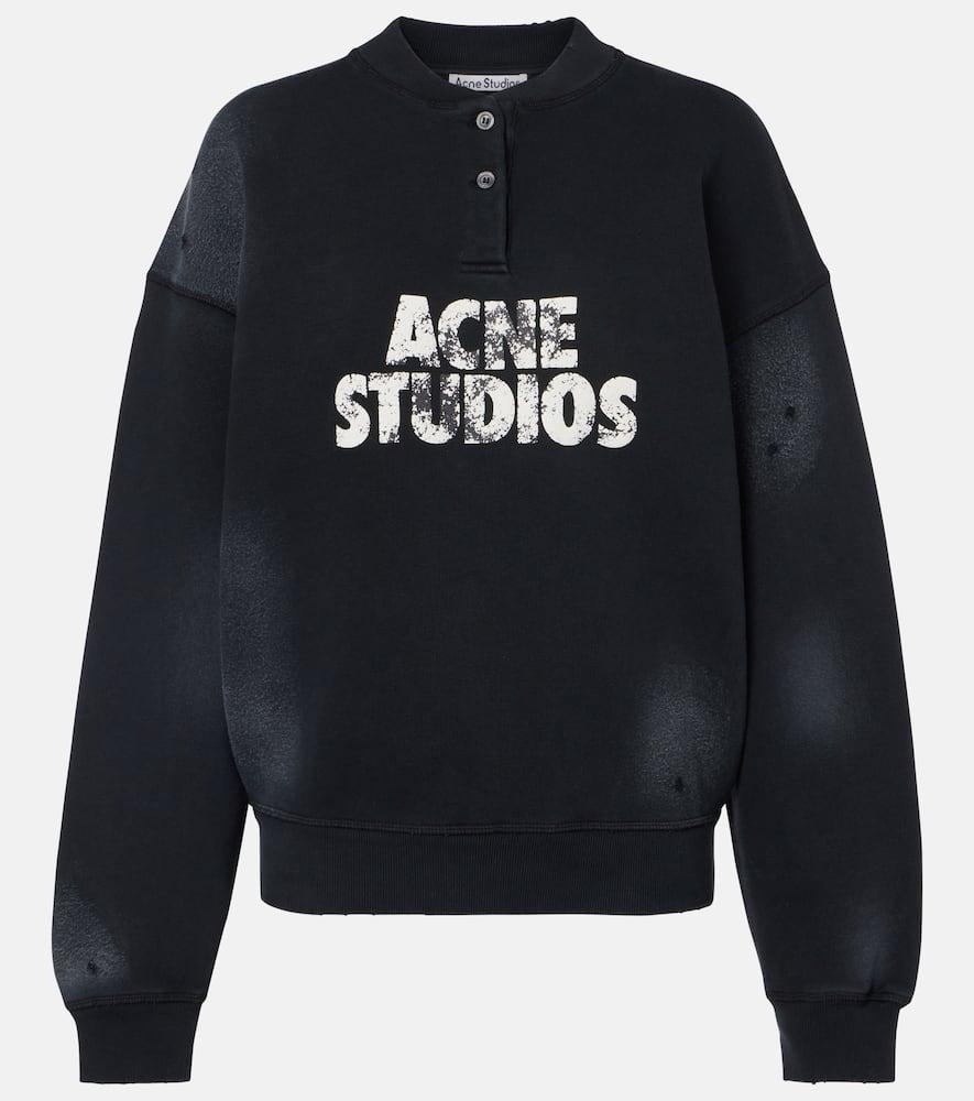 acne studios distressed logo cotton fleece sweatshirt