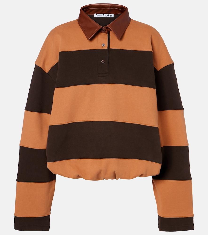 acne studios folio striped cotton fleece polo sweatshirt