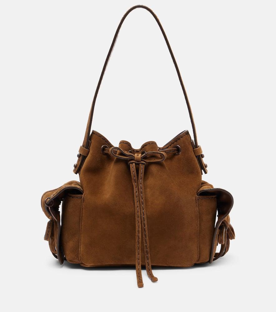 acne studios multipocket mini suede bucket bag