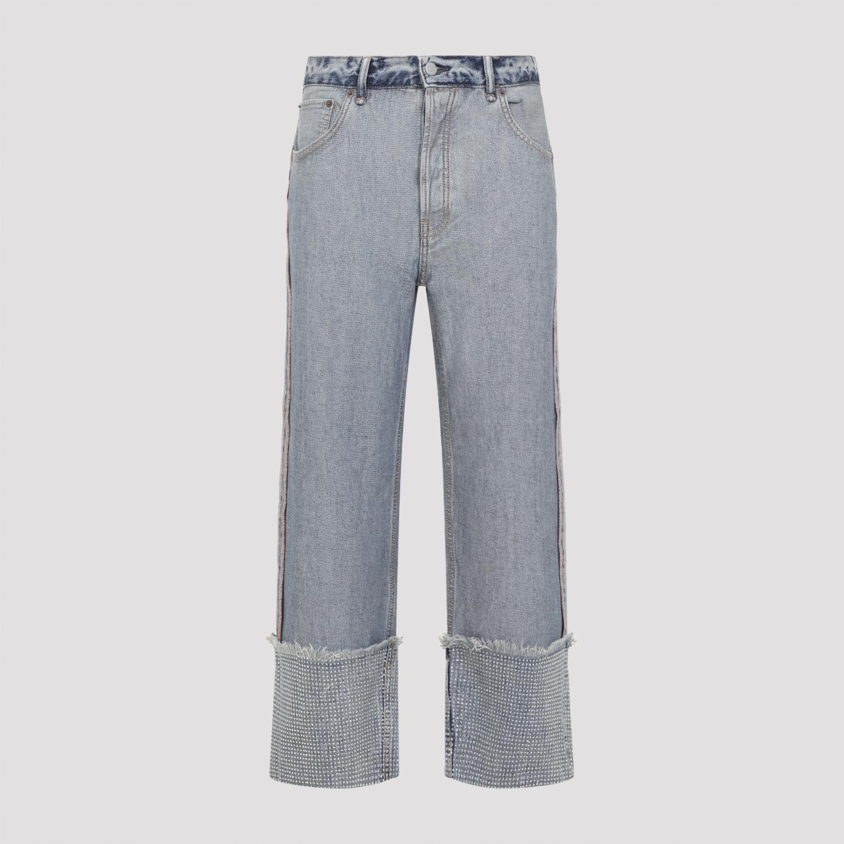 acne studios rhinestone jeans blue cotton lyocell - women