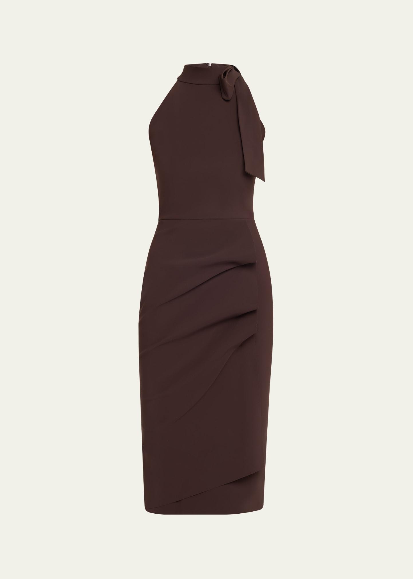 adania ruffle jersey halter midi dress