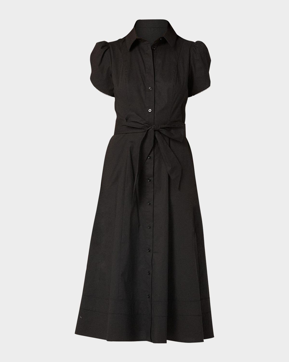 adaya belted lace-trim midi shirtdress