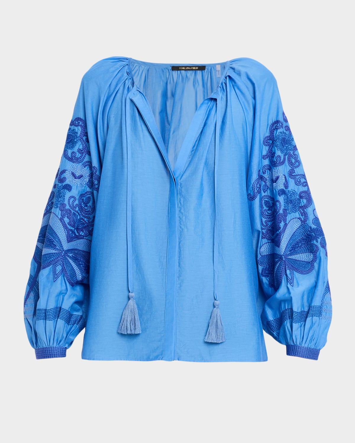 addie embroidered cotton-silk blouse