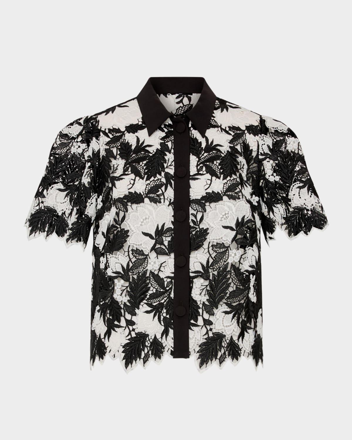 addison button-front two-tone lace top