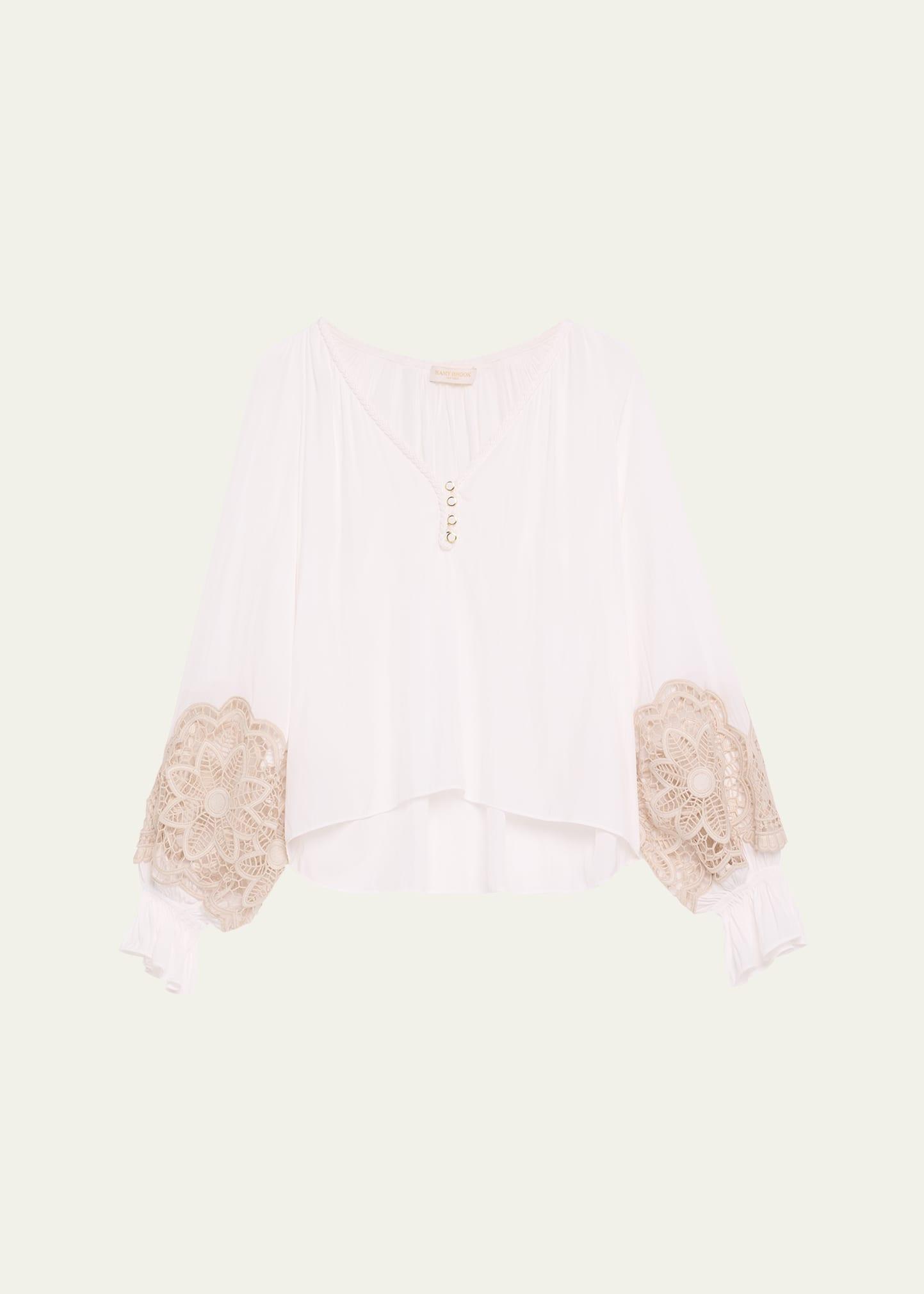 adelaide cutout embroidered long-sleeve blouse