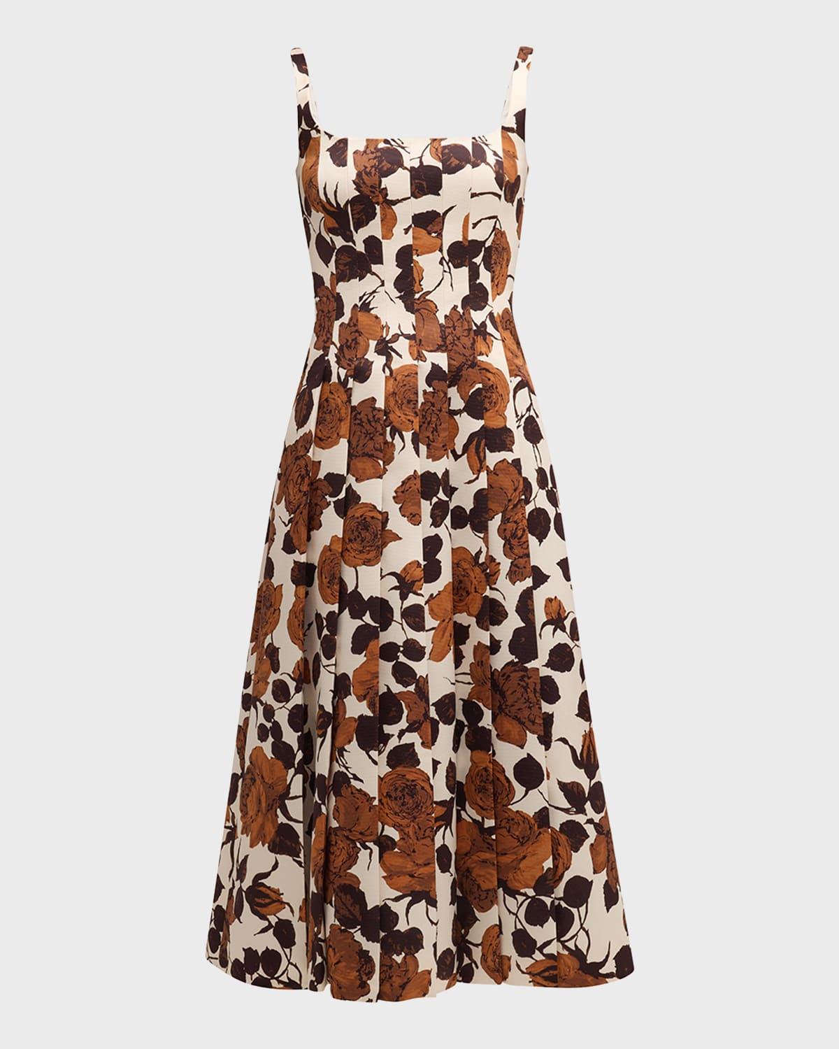 adele floral-print pleated sleeveless midi dress