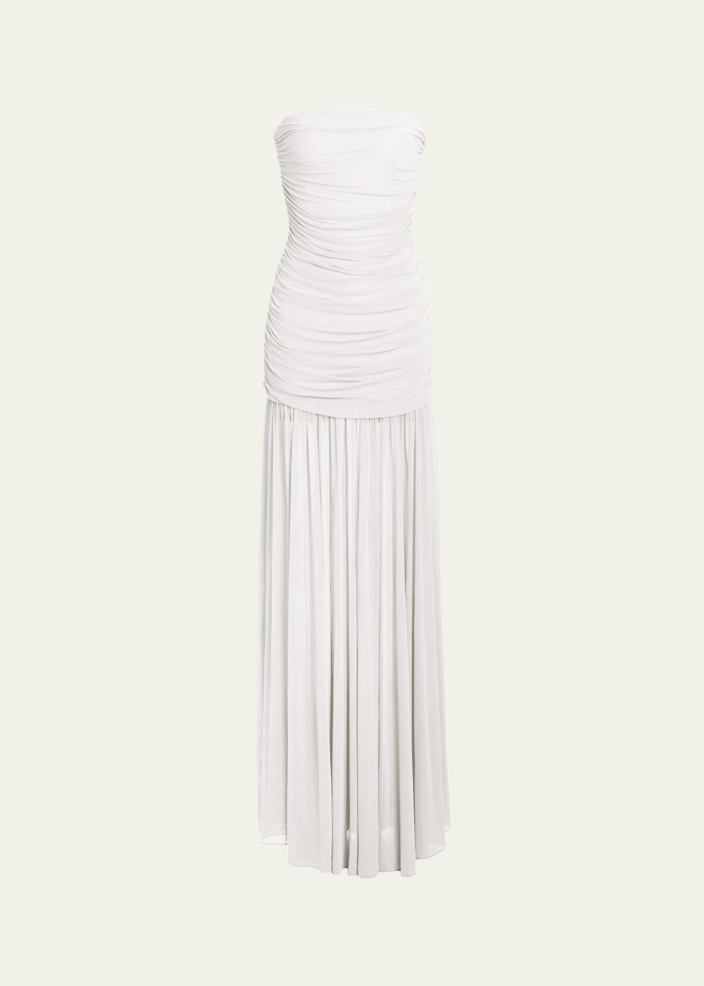 adele ruched strapless maxi dress
